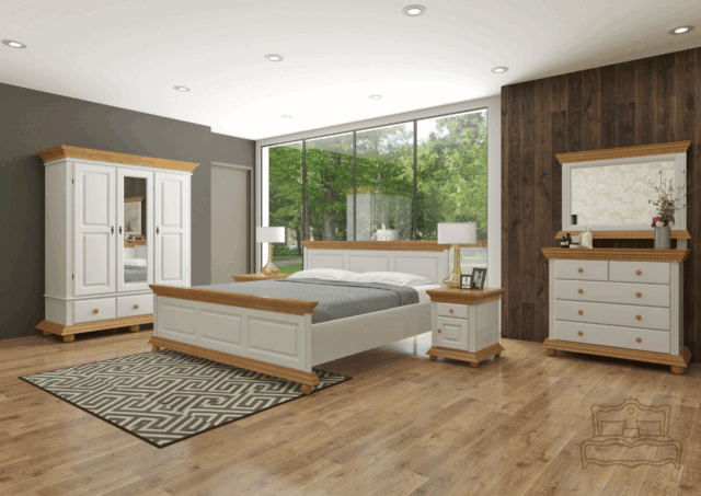 Dormitor Luxus Alb/Natur Lemn Masiv
