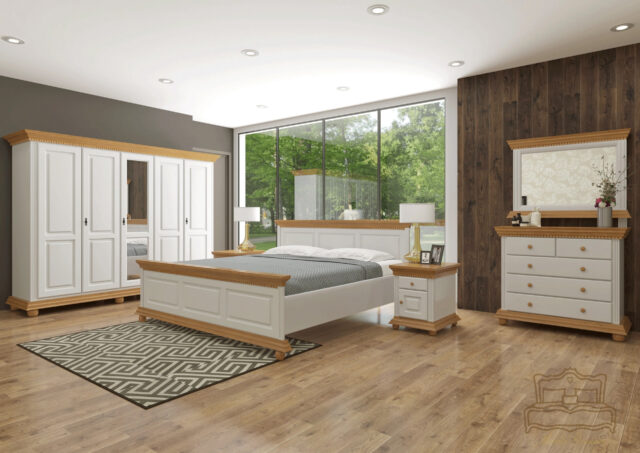 Dormitor din lemn masiv Luxus Alb/Natur