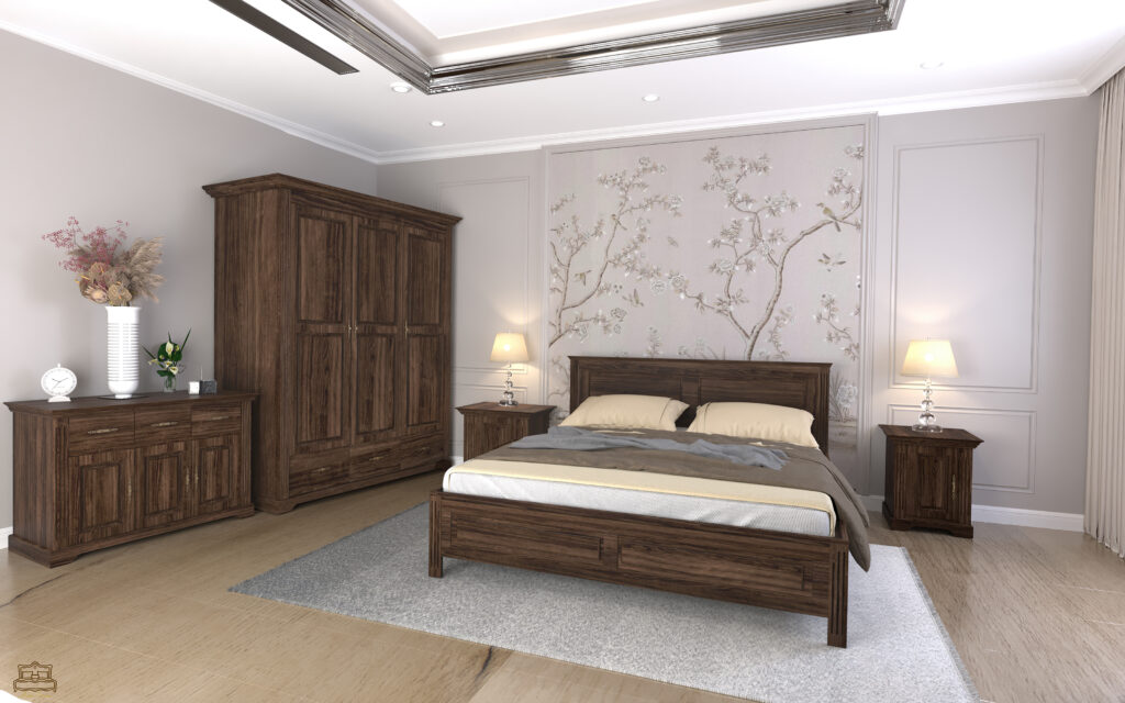 Dormitor Louis Lemn Masiv tei, lux si rafinament într-un pat din lemn masiv