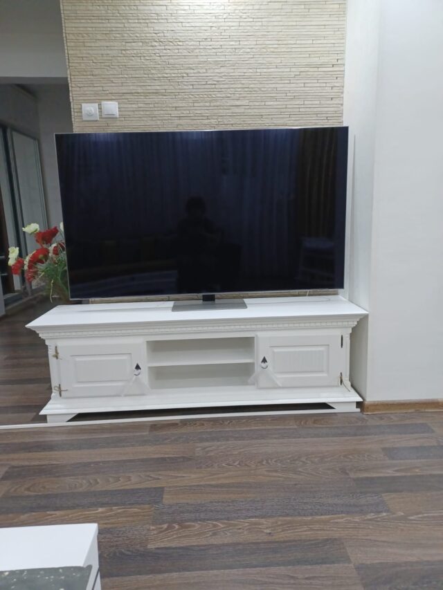 Comoda TV Prestige lemn masiv, Alb, 160 x 45 x 51 cm