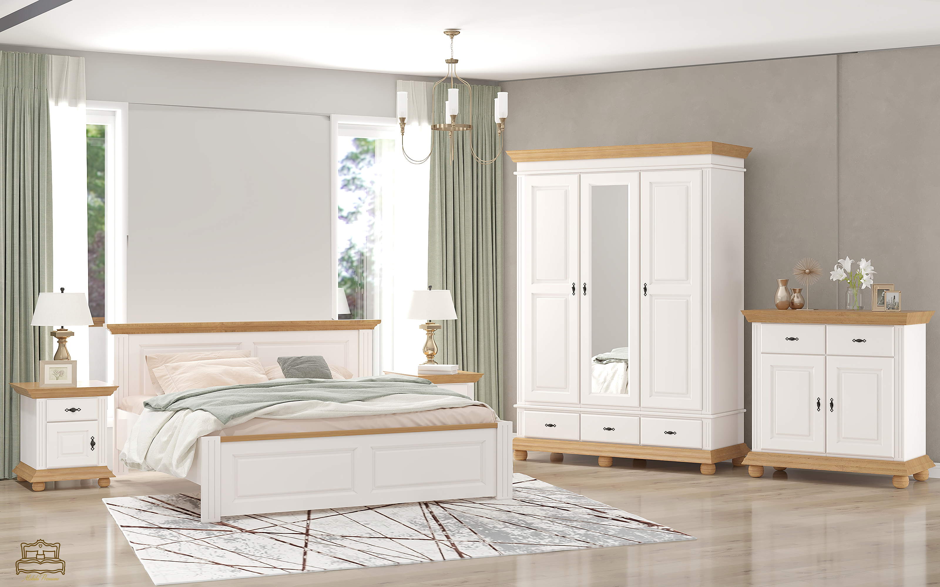 Dormitor Select 2 lemn masiv, alb/natur