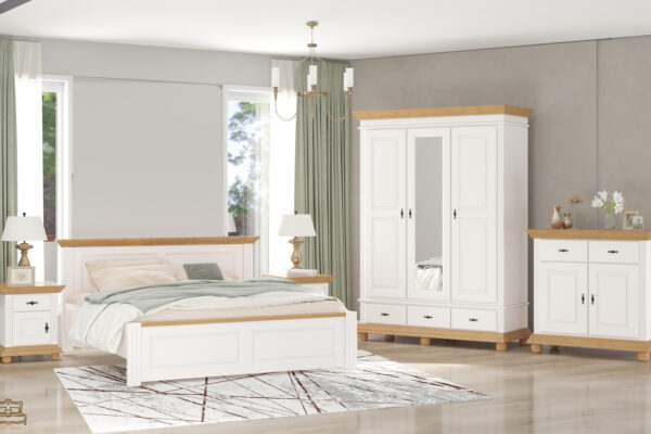 Dormitor Select 2 lemn masiv, alb/natur